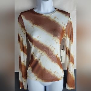 Haute Mode Mesh Brown White tie dye long sleeve top M